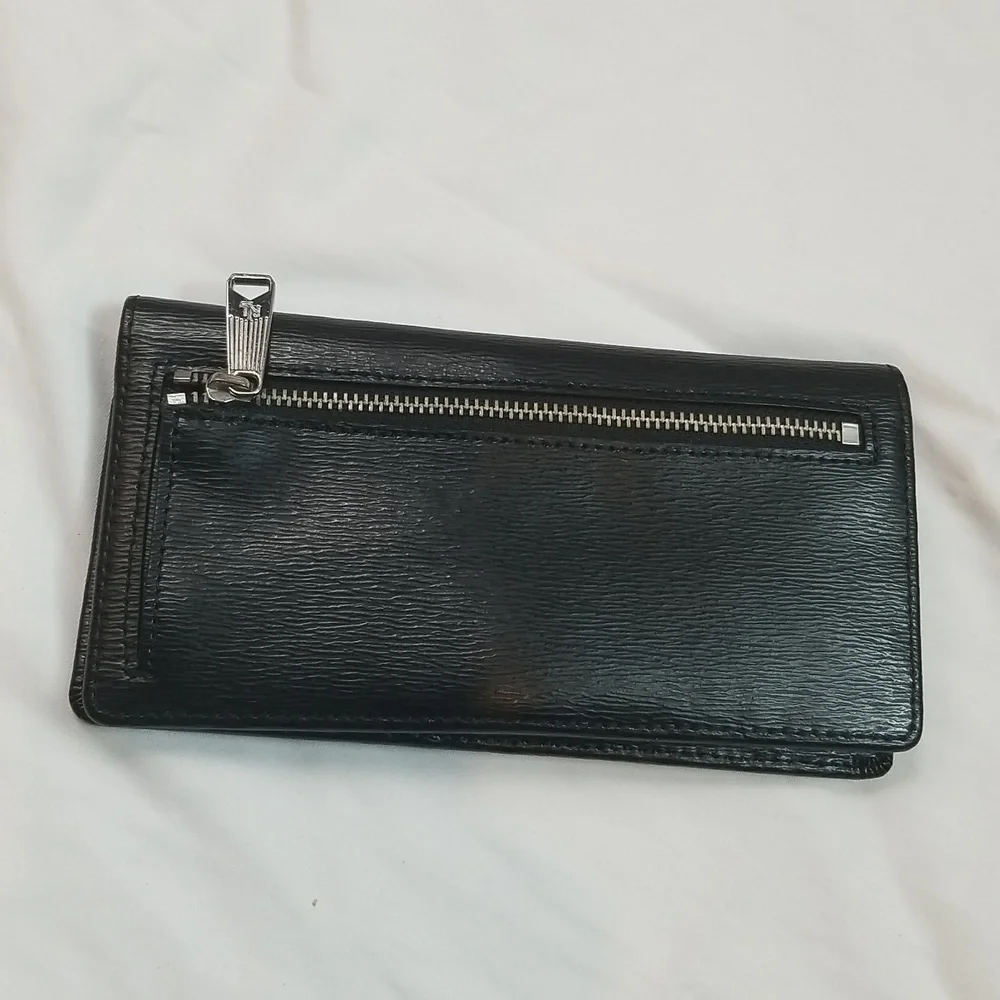 - Ralph Lauren Black Leather Sloan Street Textured Slim Long Carryall Wall… - Picture 3 of 8